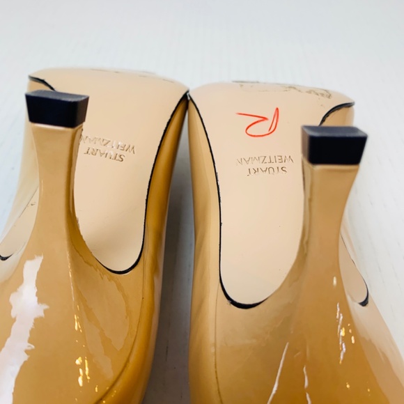 Stuart Weitzman Kitten Pump Size 5M Nude/Tan Patent Leather Made In Spain Classy - Picture 11 of 11